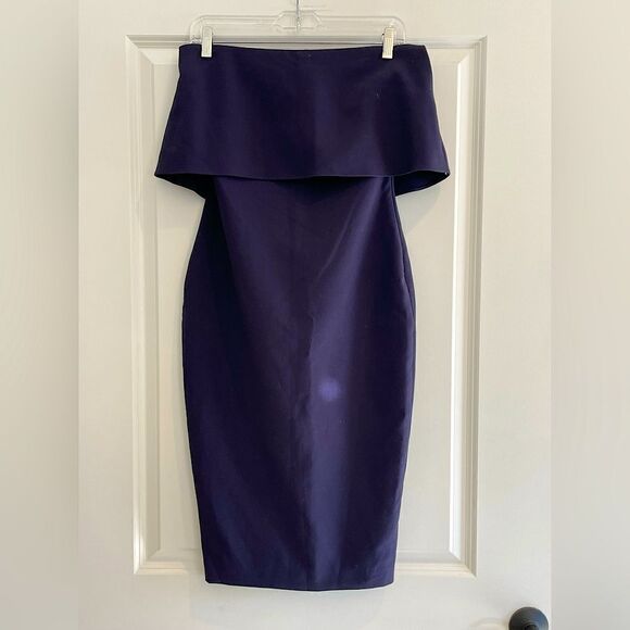 EUC Likely navy blue strapless midi dress Sz. 2 - Picture 1 of 5